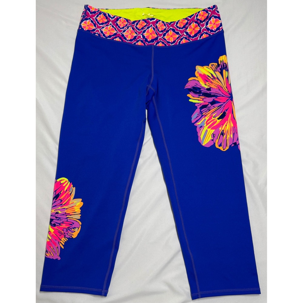 Lilly Pulitzer Luxletic Weekender Cropped Summer Sunset Floral Leggings Womens L